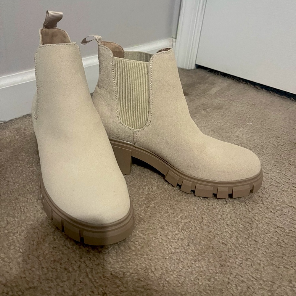 Beige Chelsea Ankle Boot with Chunky Sole